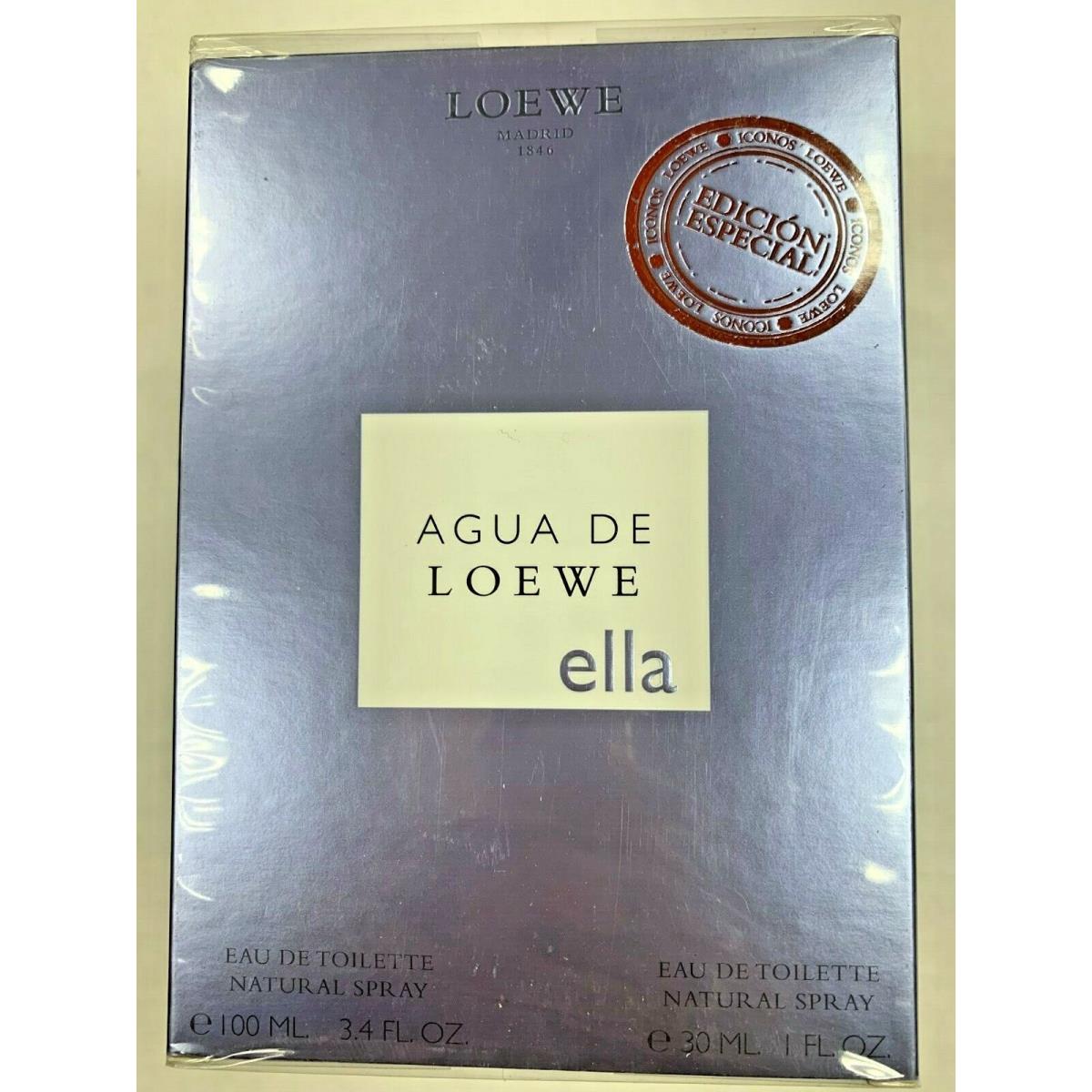 Agua De Loewe Ella Edt Spray 3.4 Oz and Edt Spray 1 Oz For Men Rare