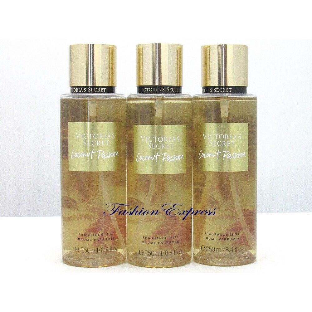 Victoria`s Secret Coconut Passion Body Mist Spray 8.4 FL OZ Lot OF 3 Pcs