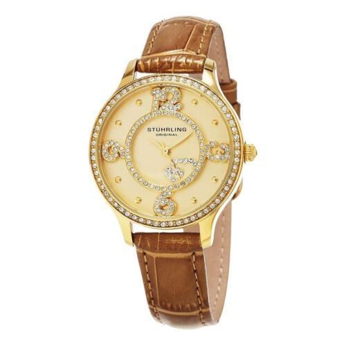 Stuhrling 760.04 760 04 Chic Crystals Heart Brown Leather Strap Womens Watch