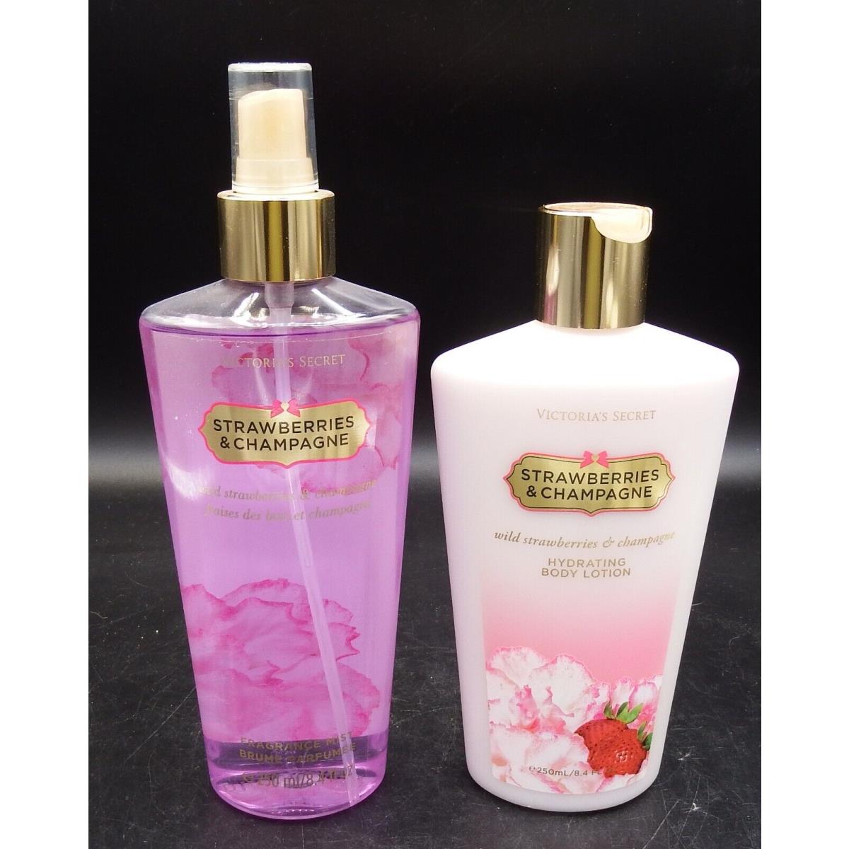 Victoria`s Secret Strawberries Champagne Fragrance Mist Body Lotion 8.4 oz