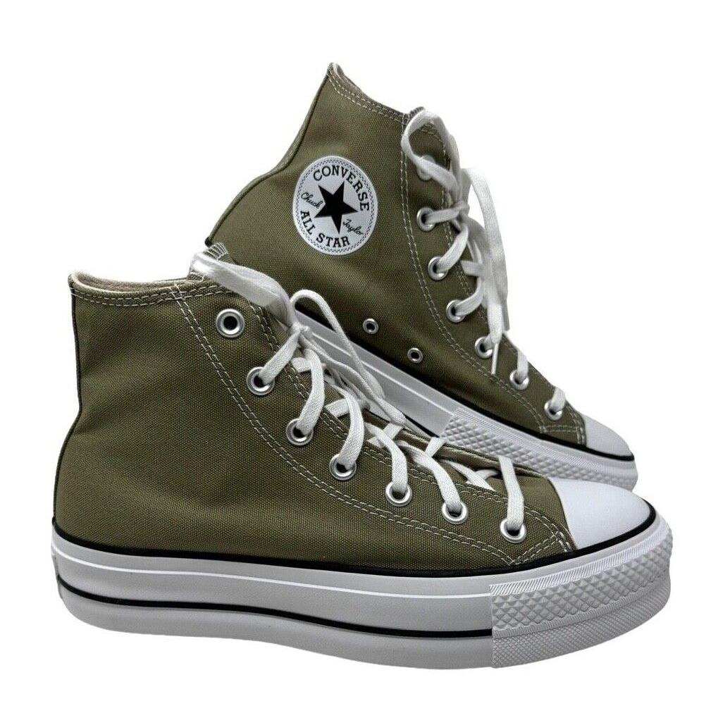 Converse Ctas Lift Platform High Shoe Khaki Canvas Women Casual Sneakers A07571F