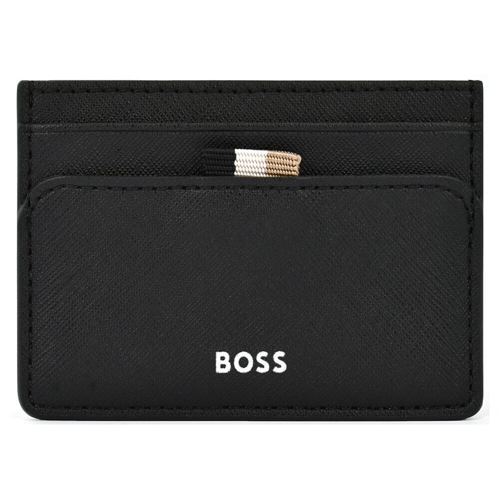 Hugo Boss Men Zair Money Clip L Wallet Grained Leather White Logo 001-Black OS