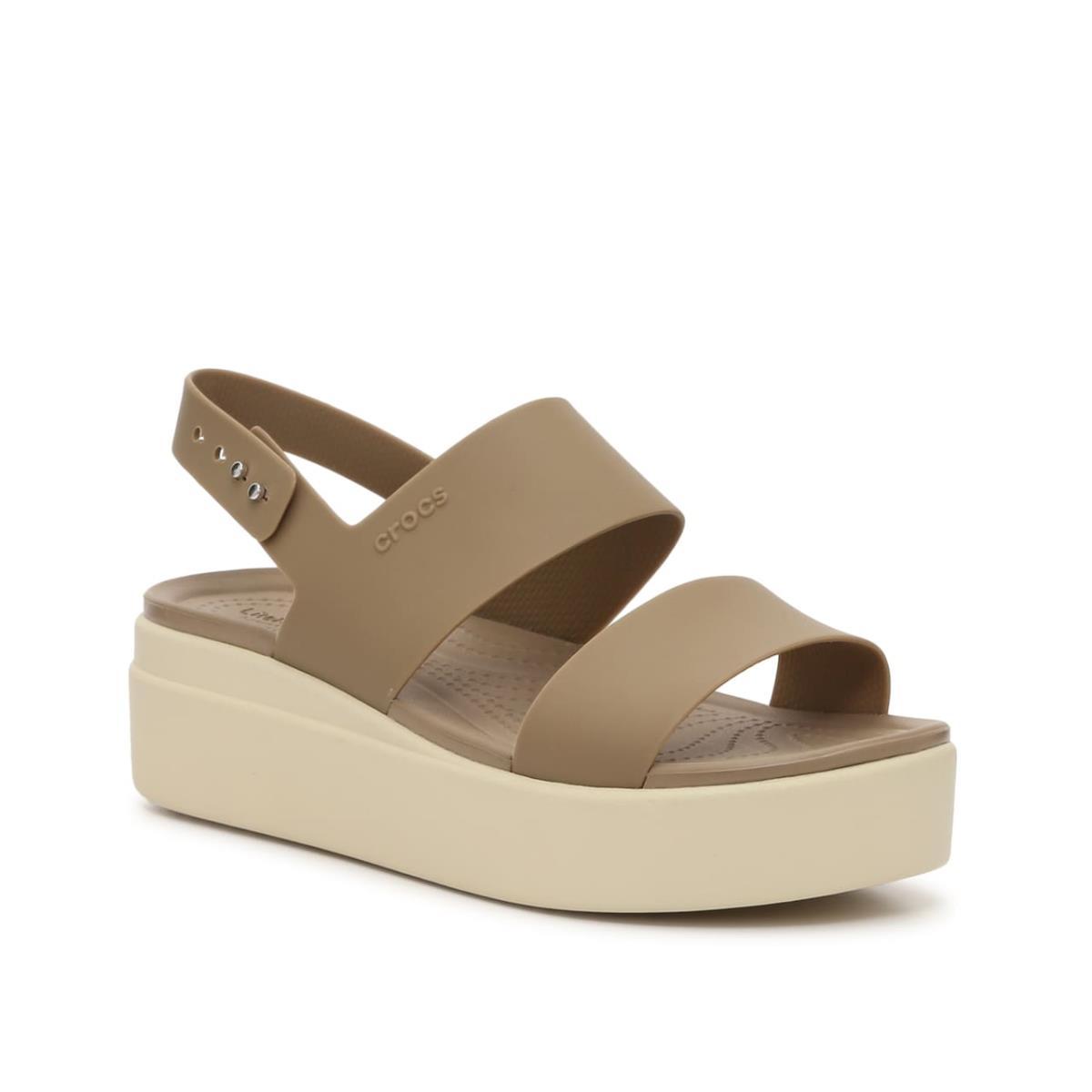 Woman`s Sandals Crocs Brooklyn Low Wedge Sandal Khaki/Bone