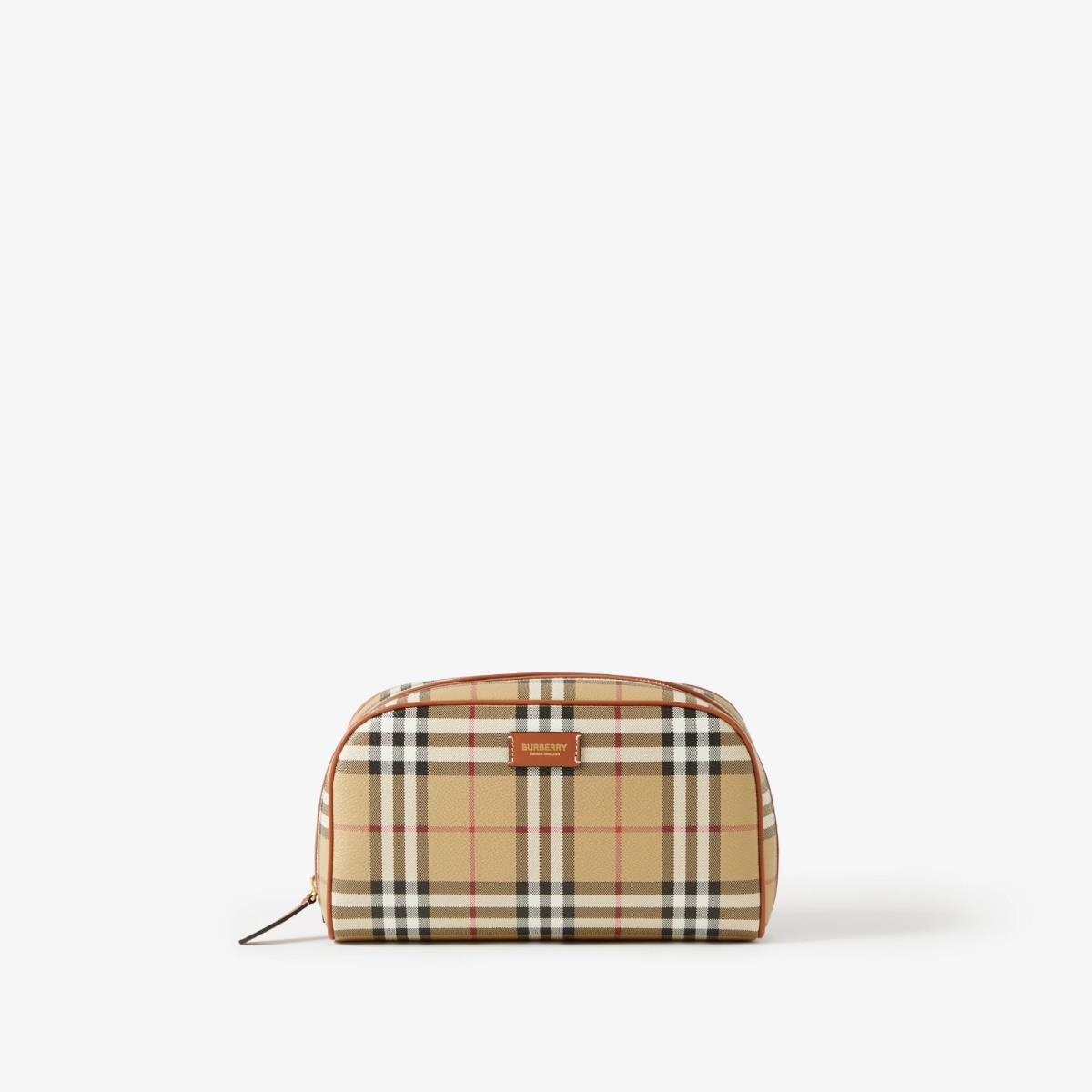 Burberry Beige Check Medium Cosmetic Travel Pouch / Clutch Bag