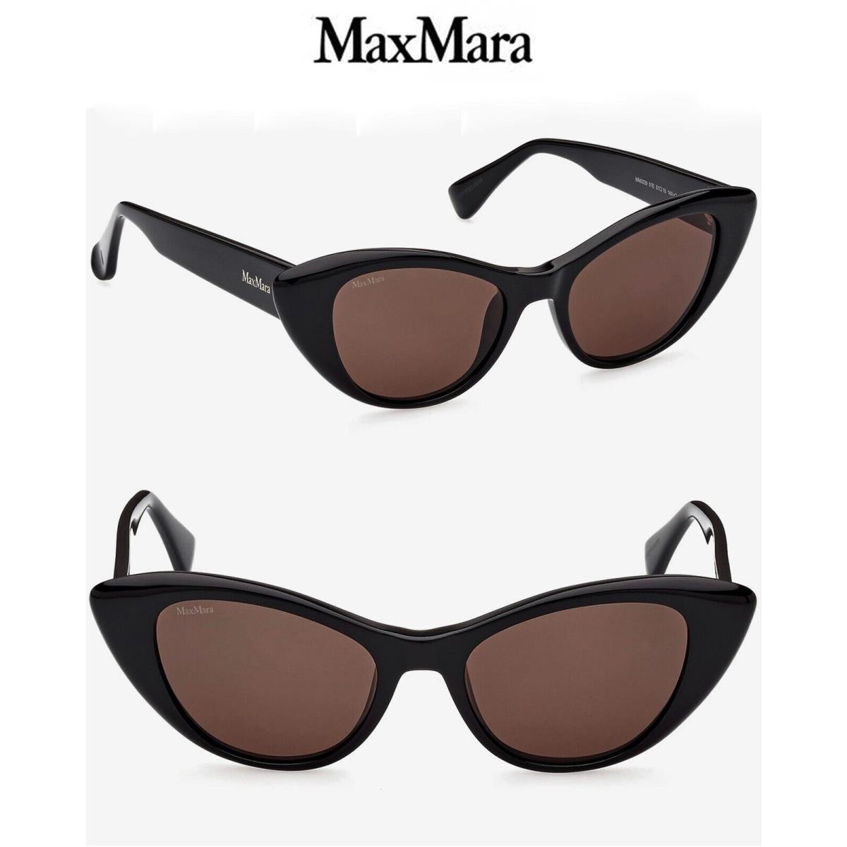 Max Mara LOGO10 MM0039 01E Shiny Black Brown Cat Eye Sunglasses. 51 mm