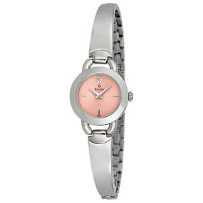 Bulova Dress Analog Pink Dial Diamond Stainless Steel Women`s Watch 96P138