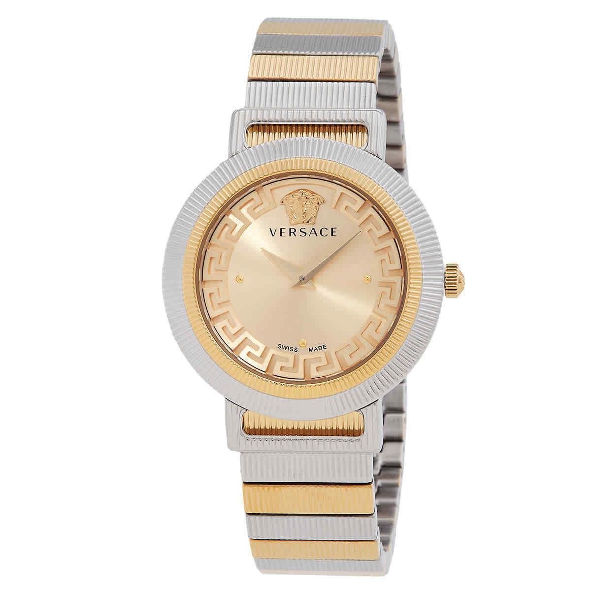 Versace Greca Chic Quartz Gold Dial Ladies Watch VE3D00422 - Dial: Gold, Band: Two-tone (Silver-tone and Gold-tone), Bezel: Silver-tone