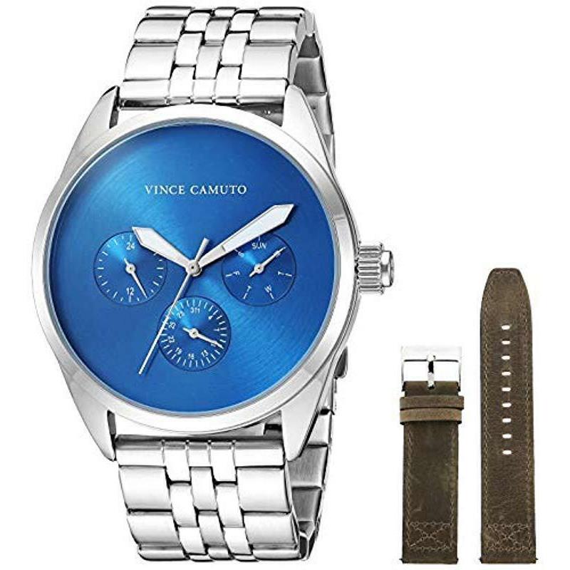 Vince Camuto VC/1130NVSVST Men`s Multi-function Silver-tone Watch w/ Two Bands