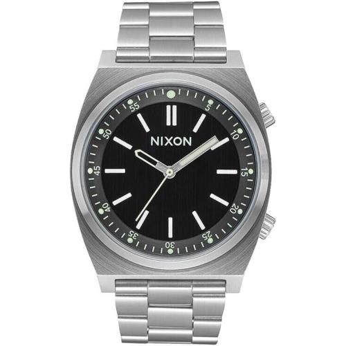 Nixon Brigade Black 40mm Watch A117-2474 Black SS Bracelet - Dial: Black, Band: Silver, Bezel: White