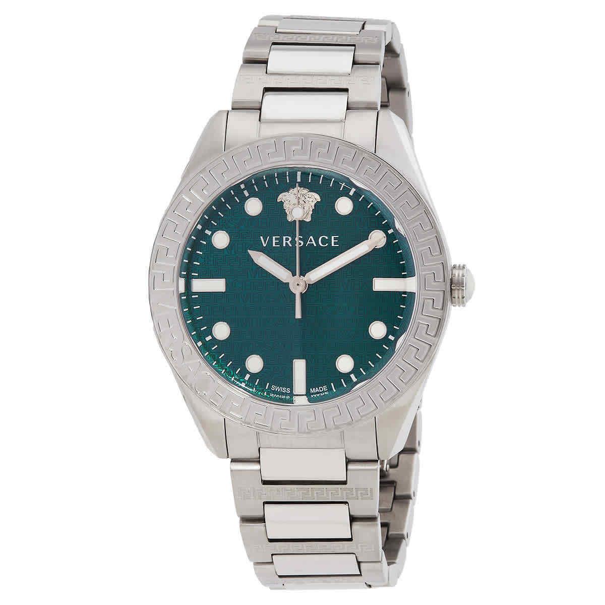 Versace Greca Dome Quartz Green Dial Men`s Watch VE2T00322