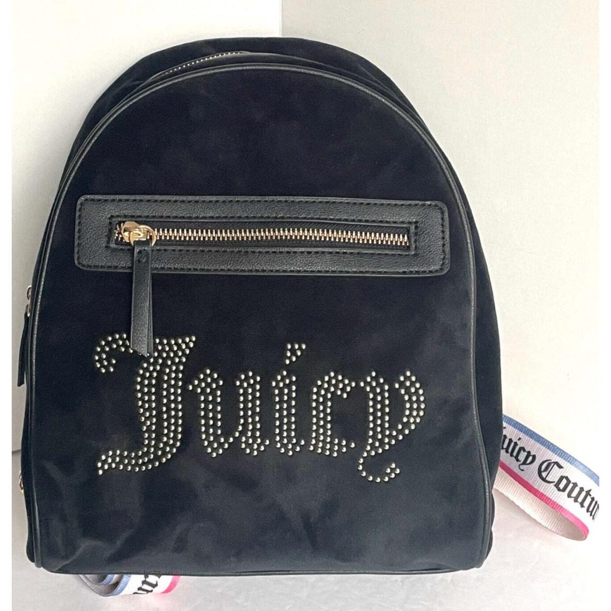 Juicy Couture Big Spender Velour Backpack Medium Black Silver Beads Heart Charm