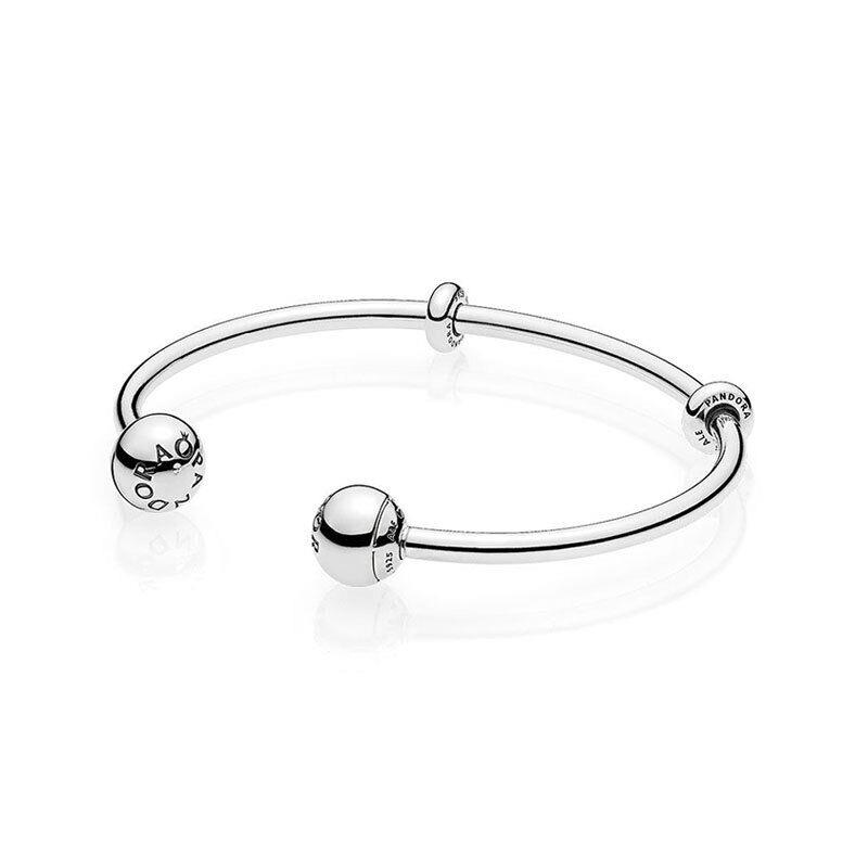 Pandora Moments Sterling Silver Open Cuff Bangle Bracelet - 596477