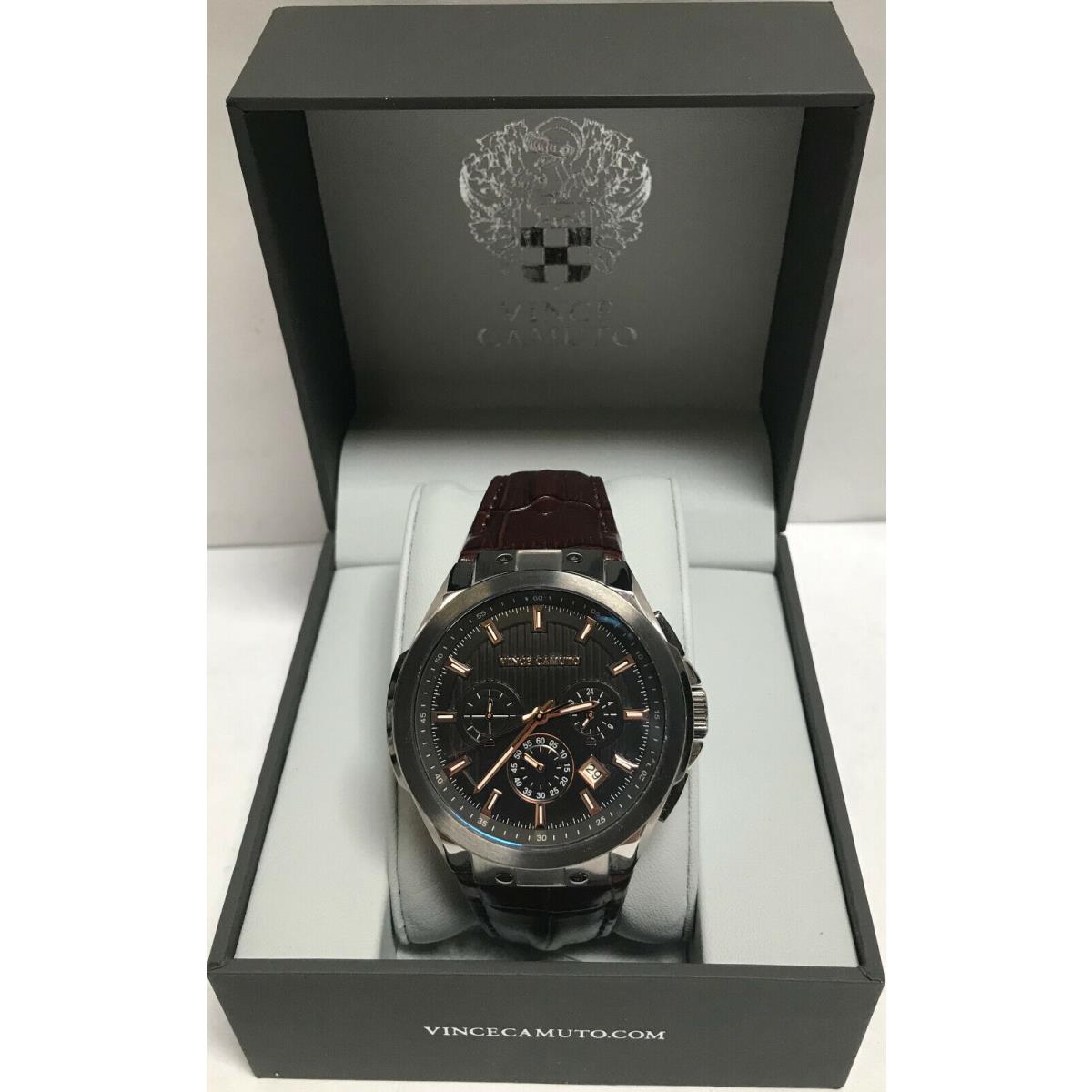 Vince Camuto VC/1111DGSG Men`s Chronograph Stainless w/ Leather Strap Watch
