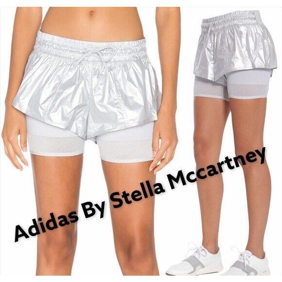 Adidas by Stella Mccartney 2 in 1 Silver Blossom Shorts Gray Stretchy Mesh Sz L