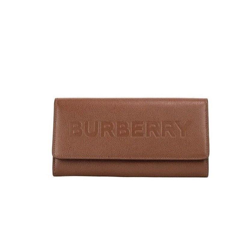 Burberry Porter Tan Grained Leather Embossed Continental Clutch Flap Wallet Bro