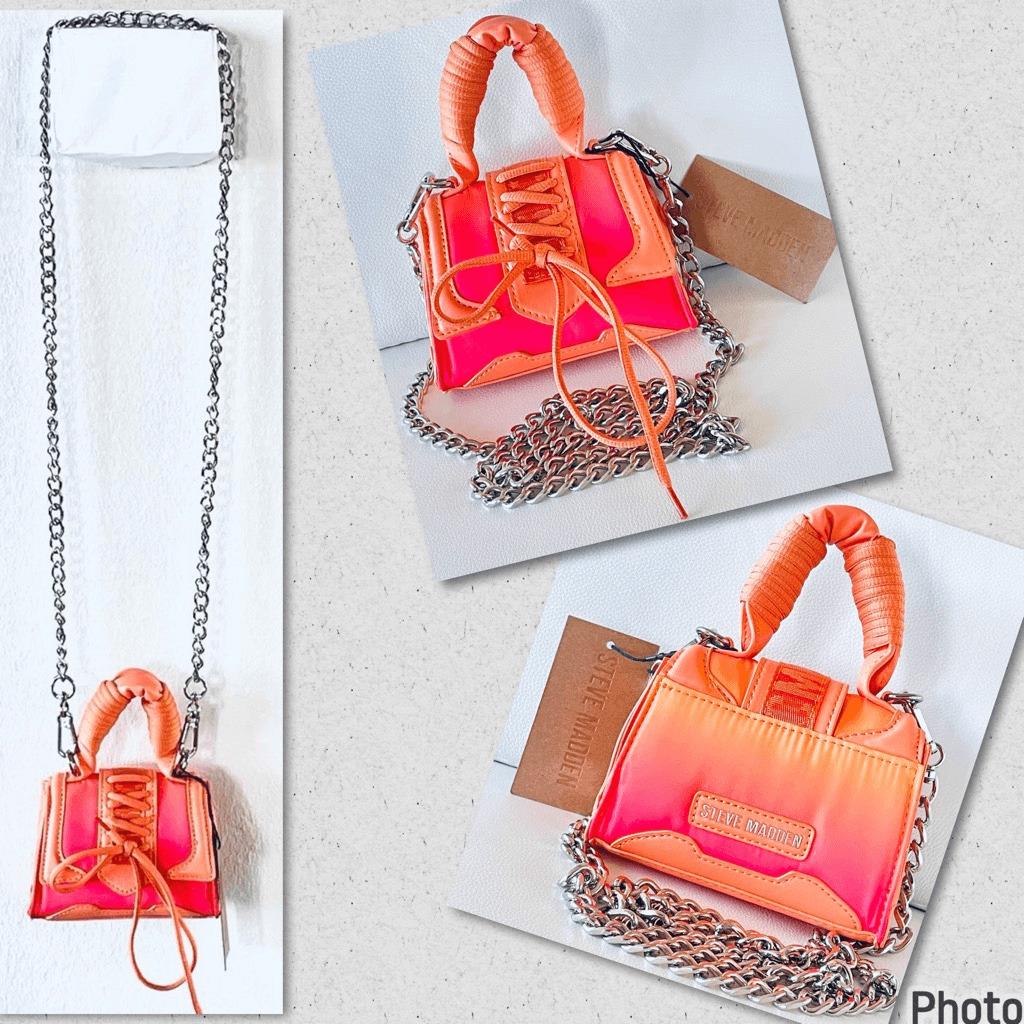 Steve Gorgeous Madden Bdorra Orange Pink Silver Hardware Crossbody Mini Bag