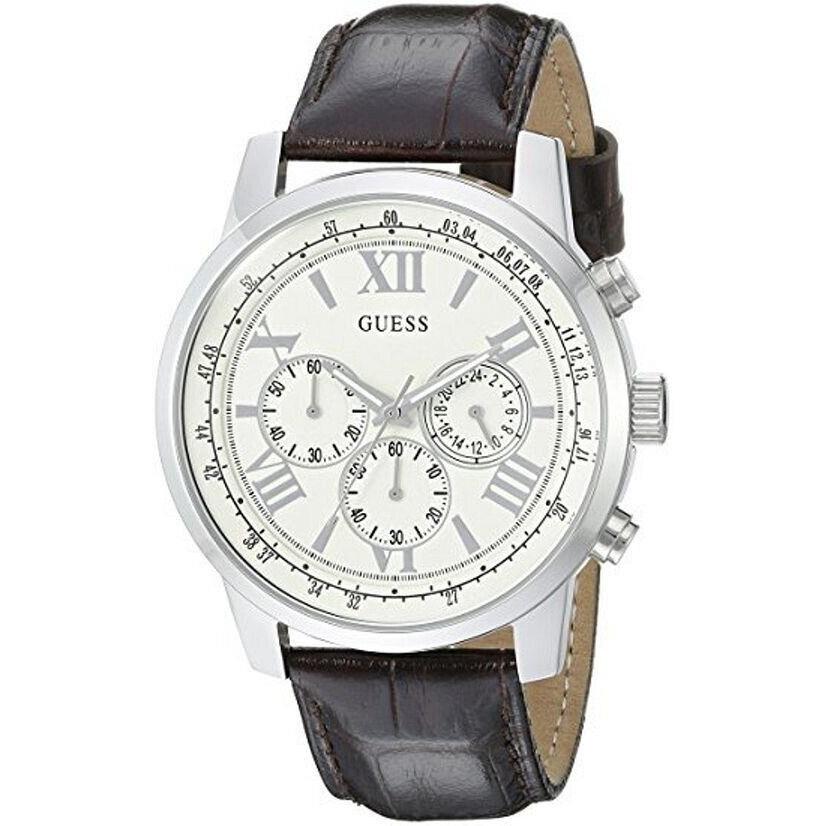 Guess Men`s Dark Brown Leather Chronograph Watch U0380G2