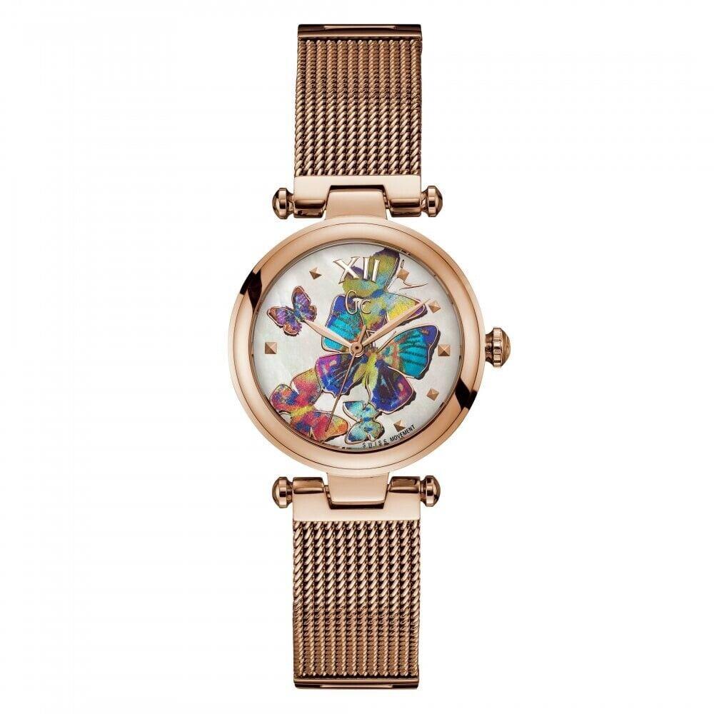 Guess Collection Mother of Pearl Butterfly Dial Gold Tone Women`s Watch Y31011L1