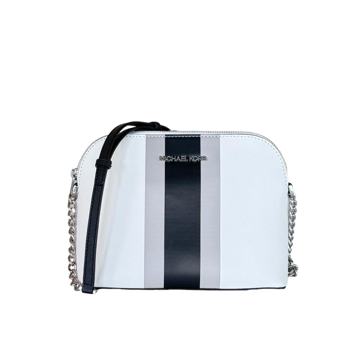 Michael Kors Cindy Dome Center Stripe Shoulder Crossbody Bag Optic White Multi