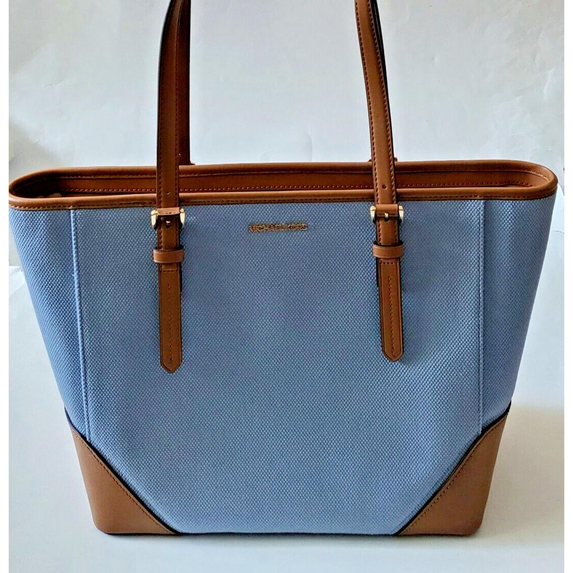 Michael Kors Jet Set Travel Large Shoulder Tote Light Blue Canvas Aria Tote