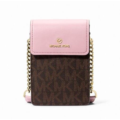 Michael Kors Jet Set Small Logo Smartphone Crossbody Bag Royal Pink/brown