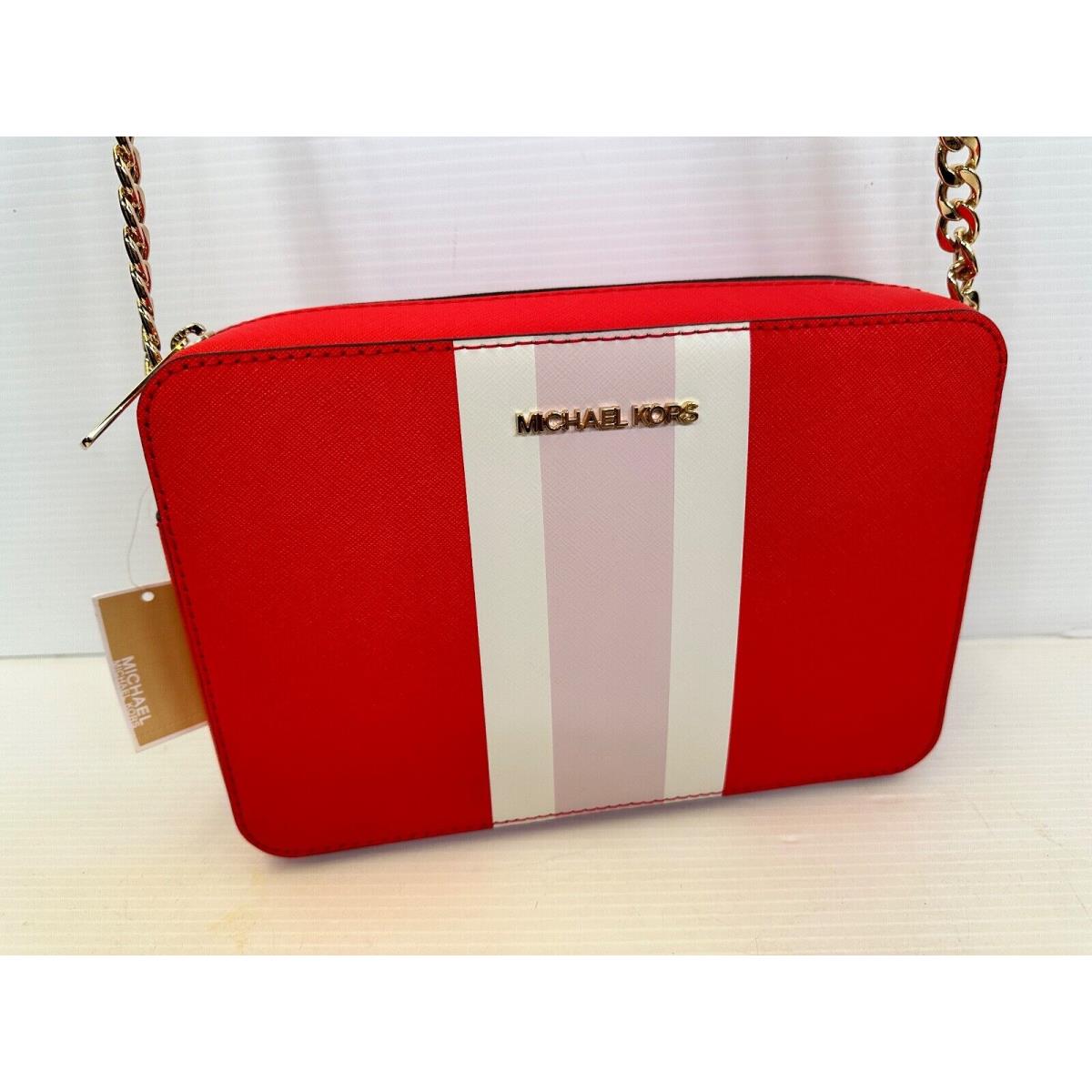 Michael Kors Red Jet Set Multi Center Stripe Crossbody Purse Tote Bag MK