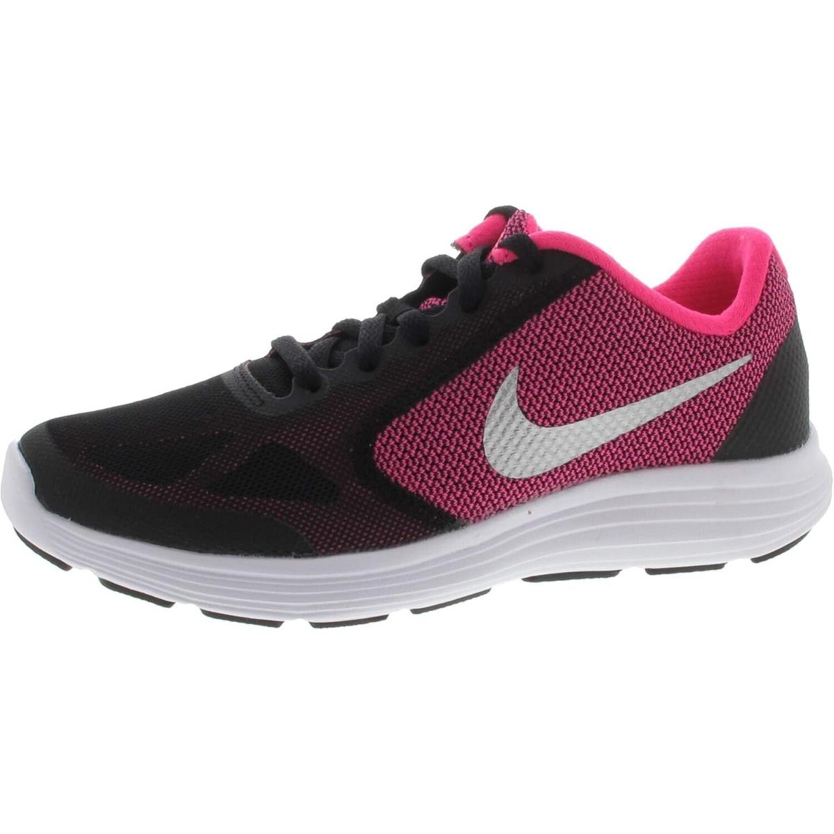 Nike Girls` Revolution 3 Running Shoe GS Black/pink/white Size 5 - Pink