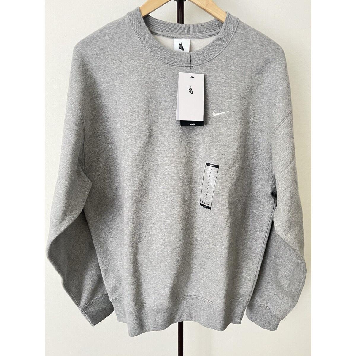 Nike Solo Swoosh Fleece Crewneck Sweatshirt Mens S Heather Grey DX1361-063