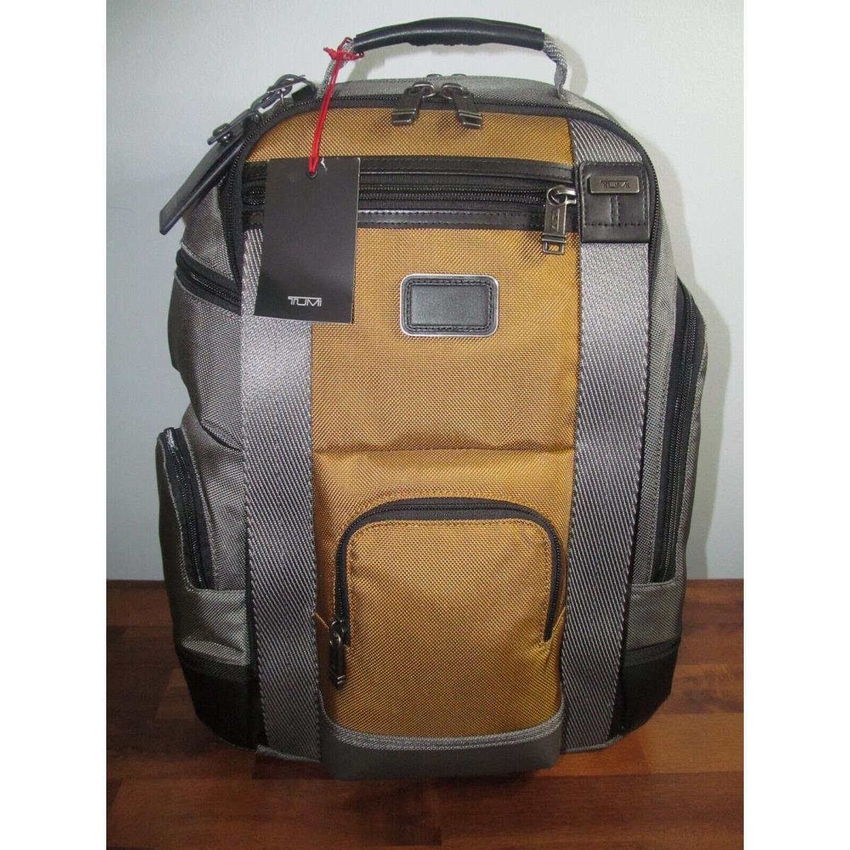 Tumi Hedrick Large Gold/gray Backpack 16 Laptop-ftx Nylon Leather Accents-nwt