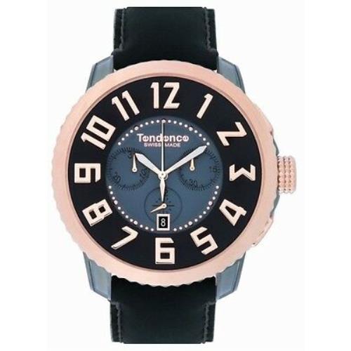 Tendence Swiss Made Rose Gold Men`s Watch Black Leather TE470003