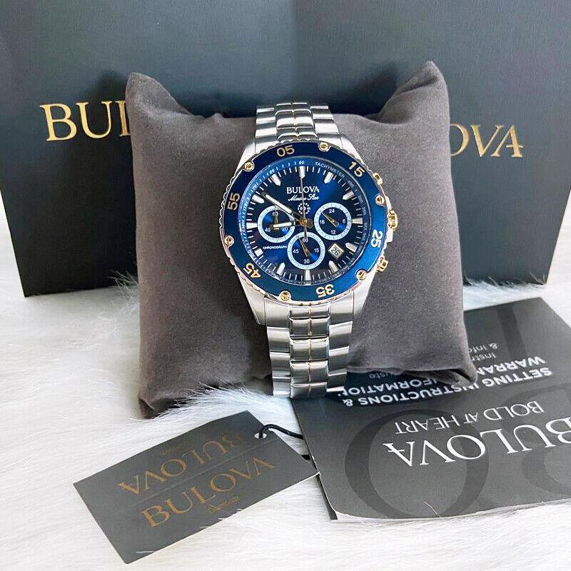 Men Bulova Classic Blue Marine Star Chronograph 98B400 Quartz Watch 7.5-8-8.5