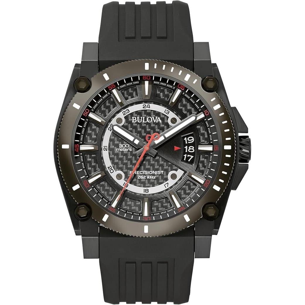 Bulova Men`s Precisionist Quartz Watch Black Polyurethane Strap 47 MM 98B417