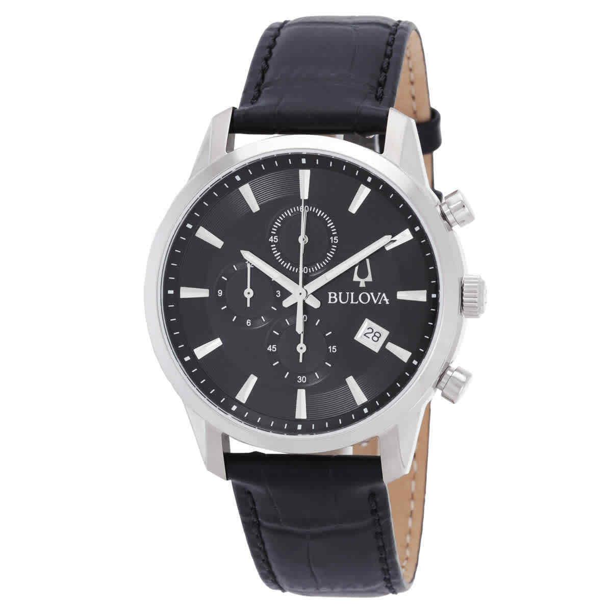 Bulova Sutton Chronograph Quartz Black Dial Men`s Watch 96B403