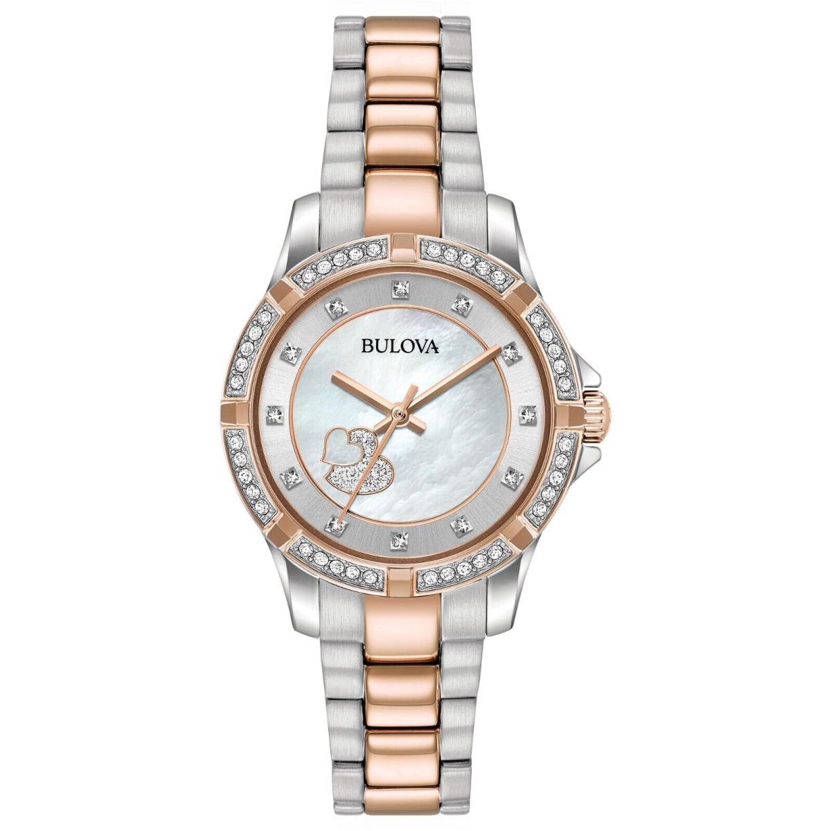 Bulova Women`s Crystal Quartz Gemmed Rose Gold Stainless Steel Watch MM 98L233