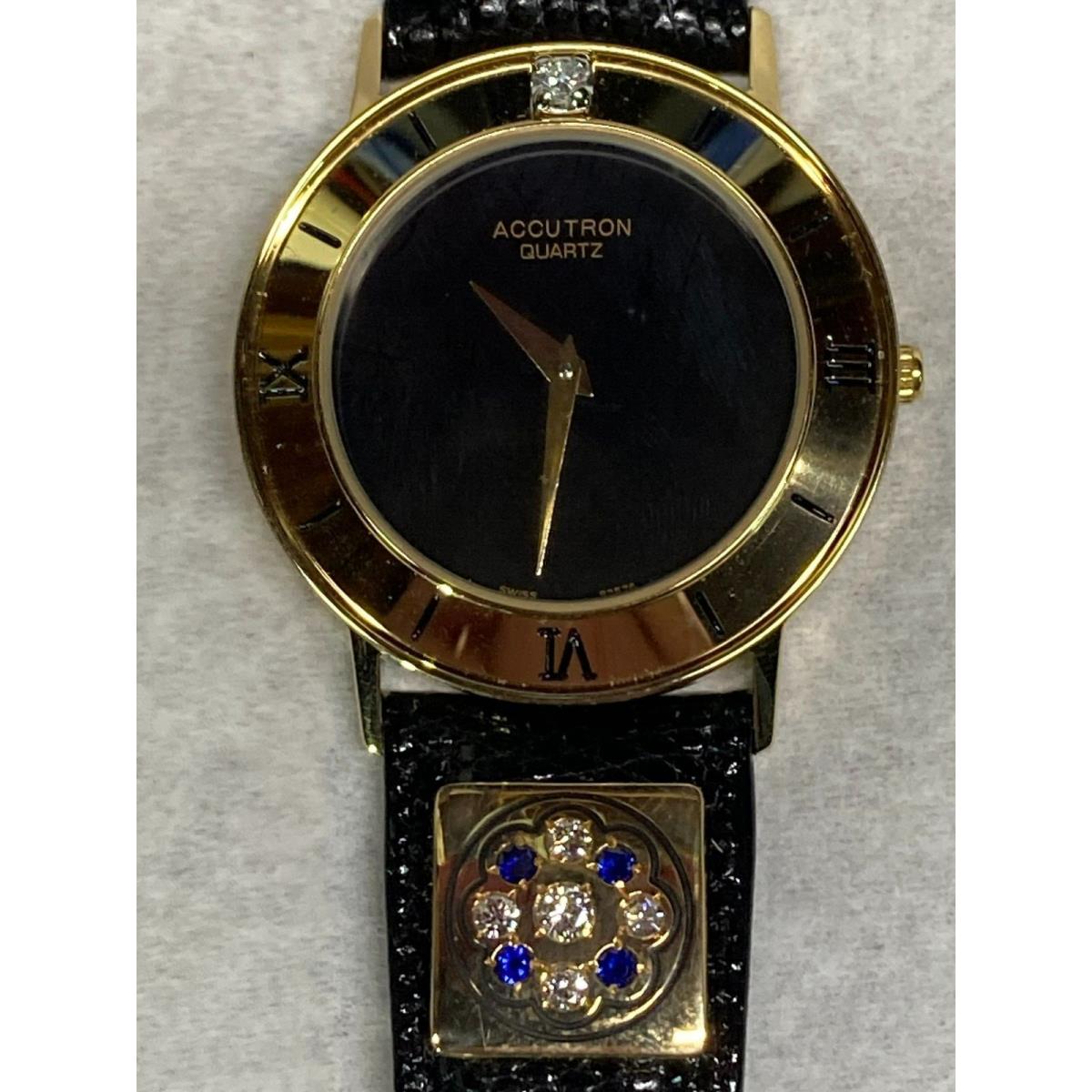 Vintage 1991 Custom Accutron Bulova Watch 14k Gold Diamonds Sapphires