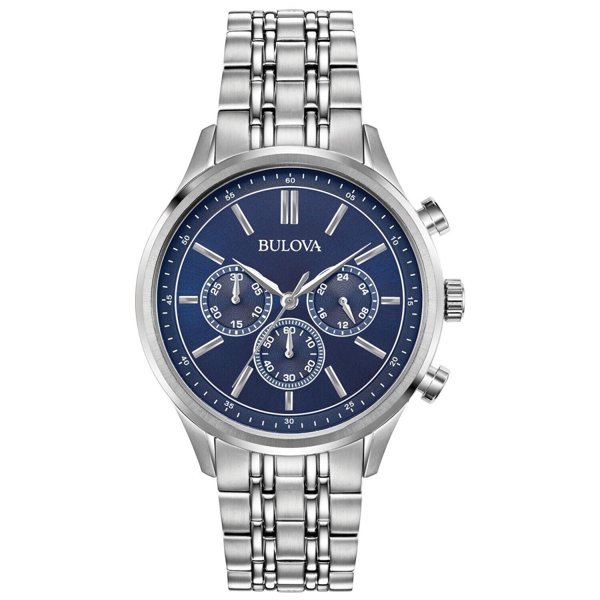 Bulova Mens Classic Chronograph Quartz Silver Stainless Steel Watch 42 MM 96A210