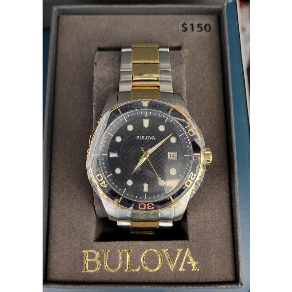 Bulova Sport Black Dial Two Tone Mens Watch 98A199