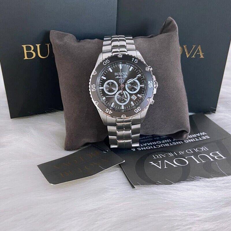 Men Bulova Classic Black Marine Star Chronograph 98B401 Quartz Watch 7.5-8-8.5