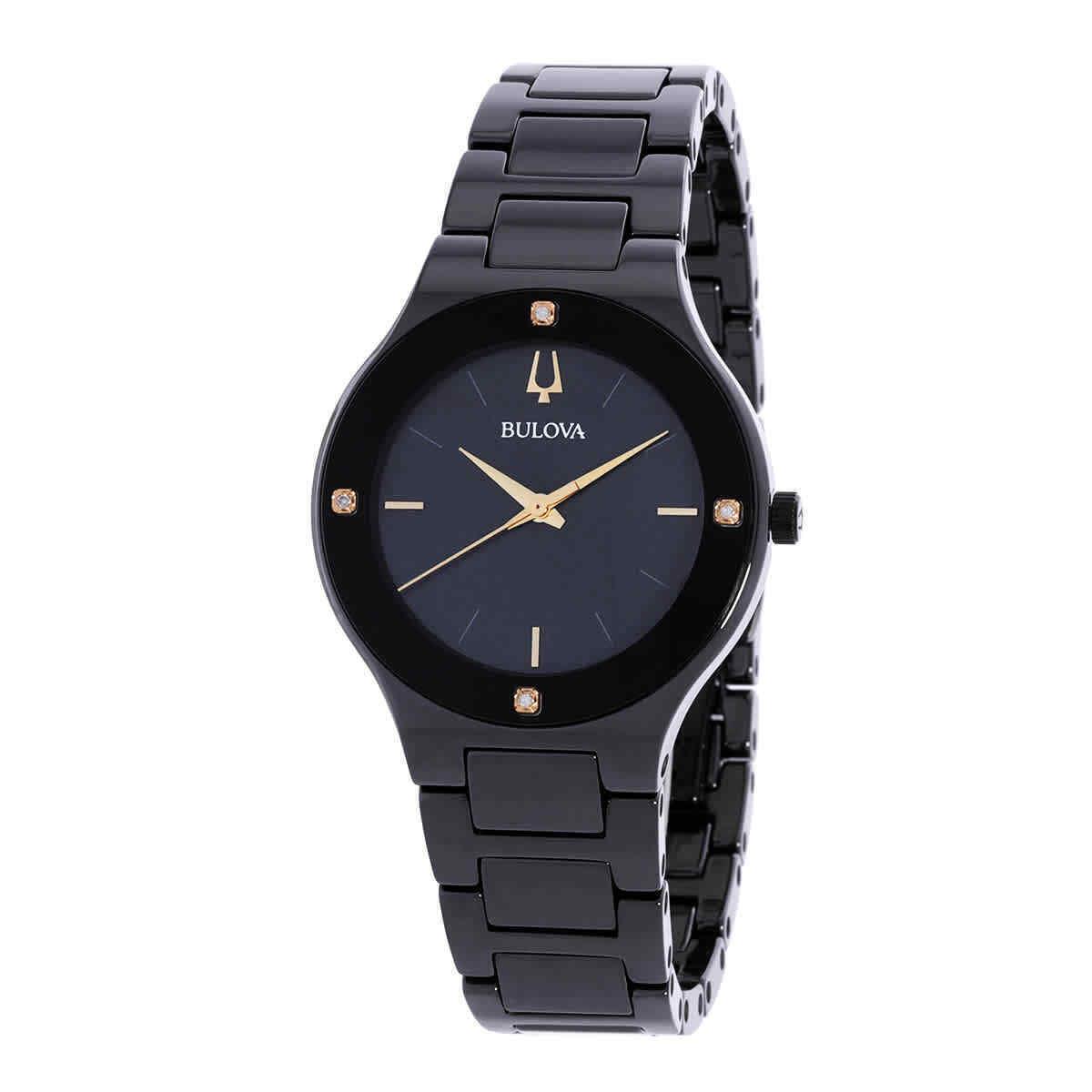 Bulova Millennia Quartz Black Mop Dial Ladies Watch 98R293 - Dial: Black Mother of Pearl, Band: Black, Bezel: Black