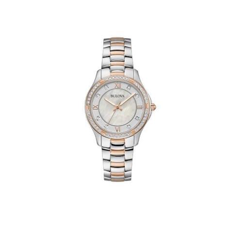 Bulova Women`s Crystal Quartz Gemmed Gold Stainless Steel Watch 33 MM 98L304