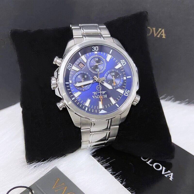 Men Bulova Classic Blue Marine Star Stainless Steel 96B256 Watch 43MM