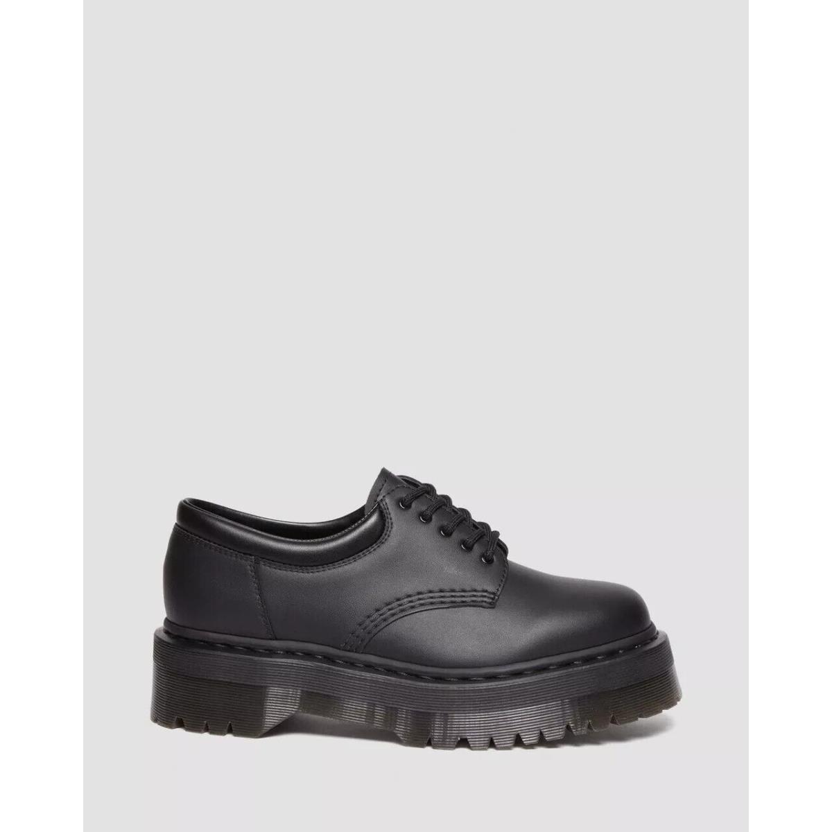 Dr Martens Vegan 8053 Felix Quad Mono Black Platform Leather Women `s Shoes