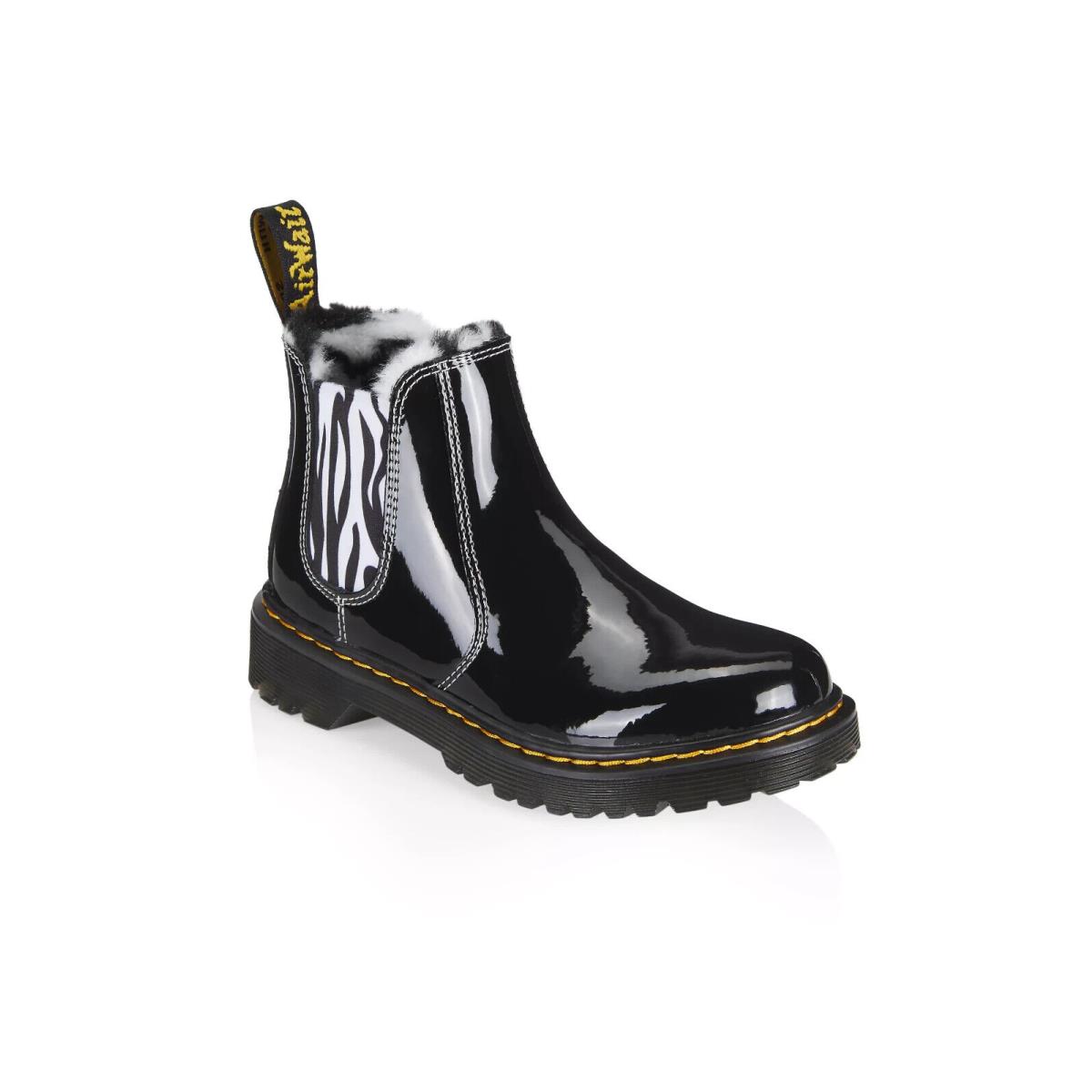 Docs Dr. Martens Little Girl`s Leonore Zebra Patent Leather Boots Shoes US 7