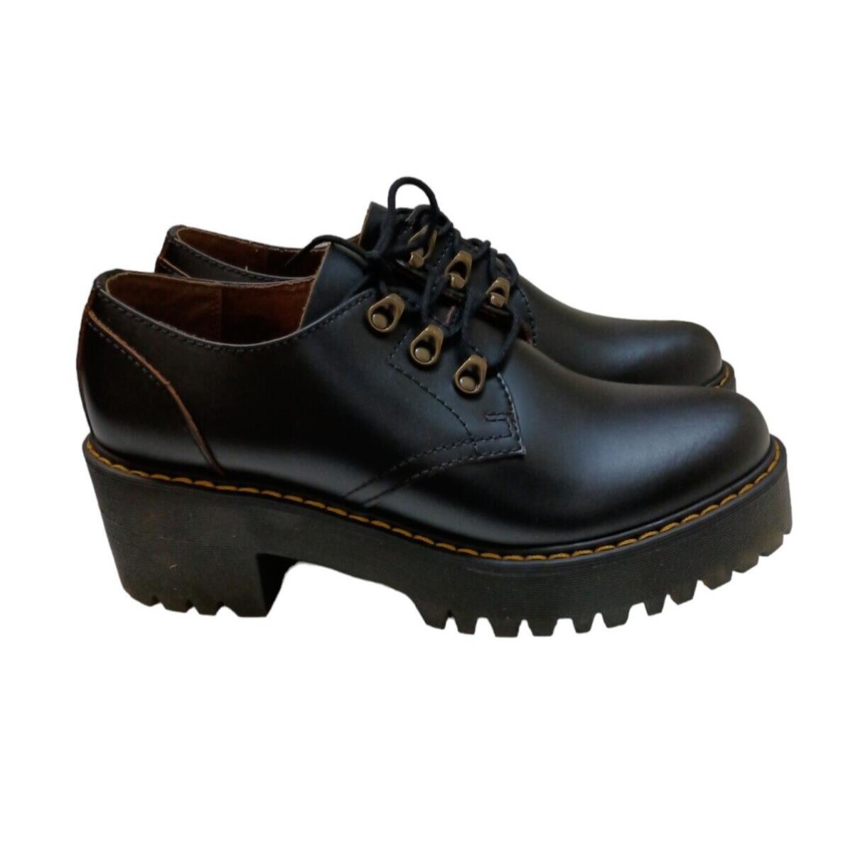 DR Martens Leona Vintage Smooth Leather Lug Sole Platform Heeled Shoe Black 10