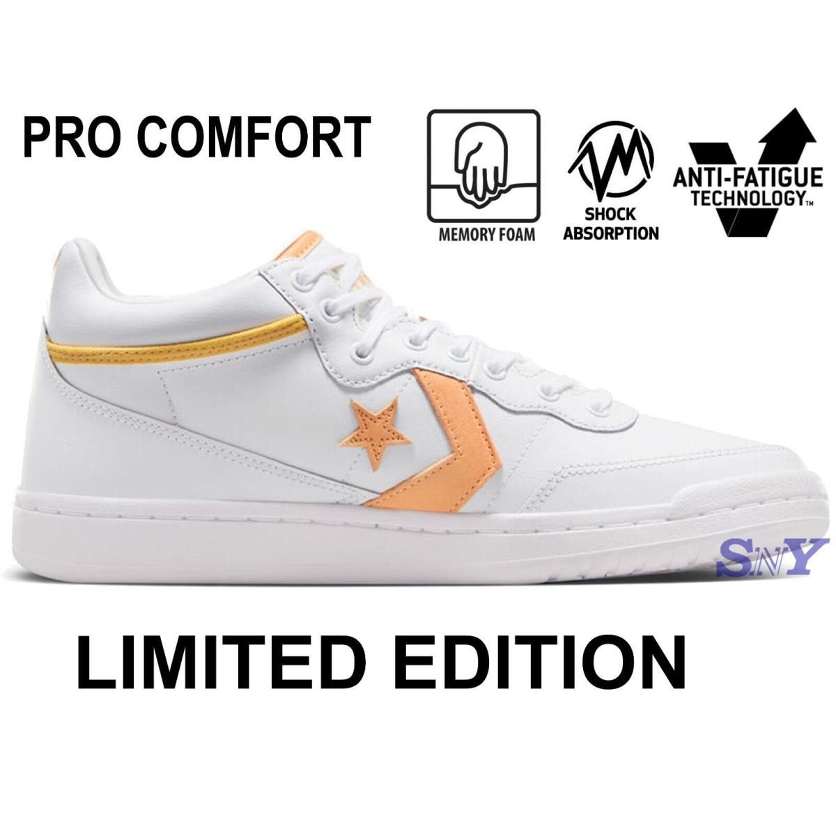 Converse Men`s Cons Fastbreak Pro Leather Skate Shoes Memory Foam Limited - Best Zest Orange /White