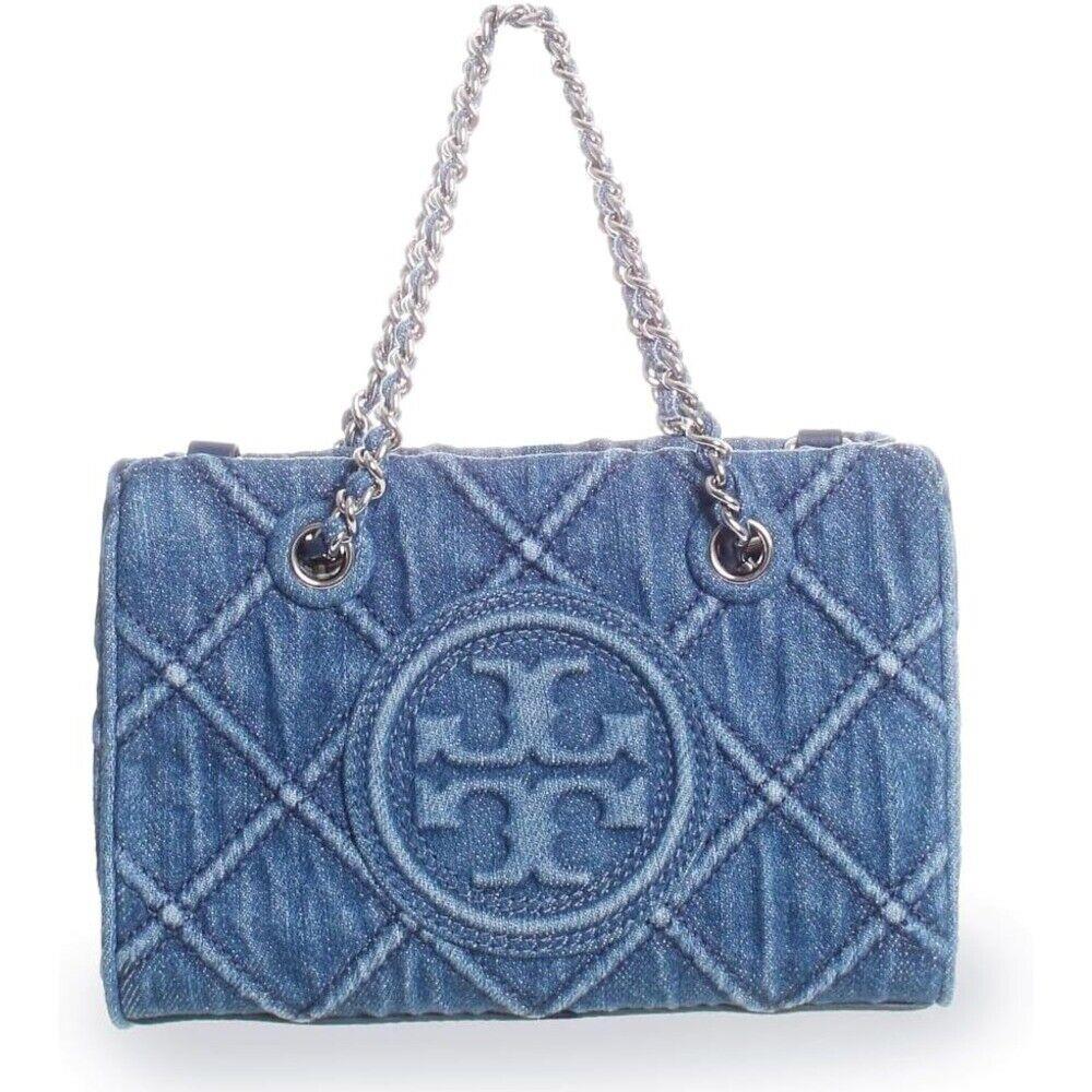 Tory Burch Hb Women Fleming Tote Bag Soft Denim Mini Chain OS