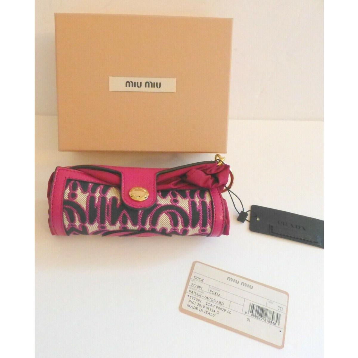 Miu Miu Faille Fabric Fuchsia Print Folding Tote Bag Key Chain Retail