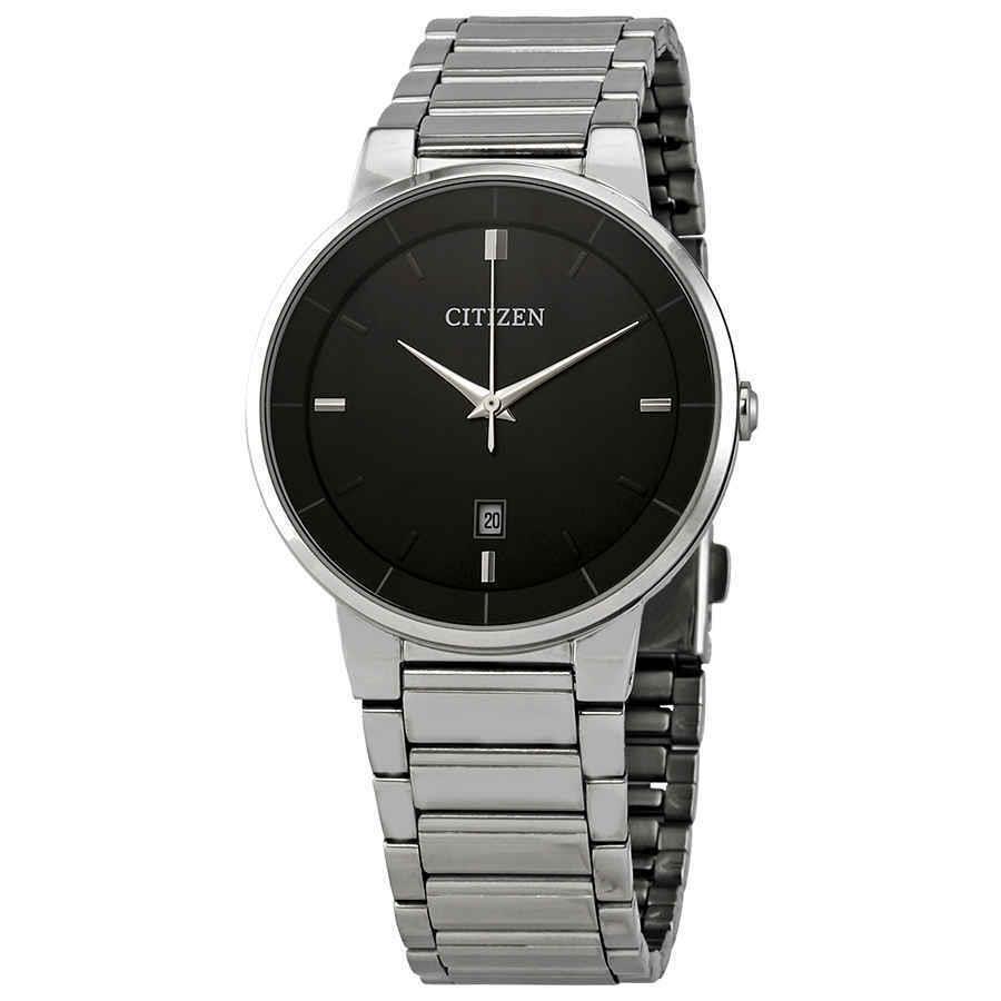 Citizen Corso Black Dial Quartz Men`s Watch BI5010-59E - Dial: Black, Band: Silver, Bezel: Silver