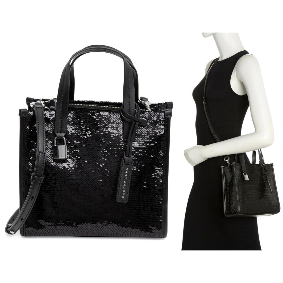 Marc Jacobs Women`s Mini Grind Sequin Tote Crossbody Shoulder Bag Purse in Black