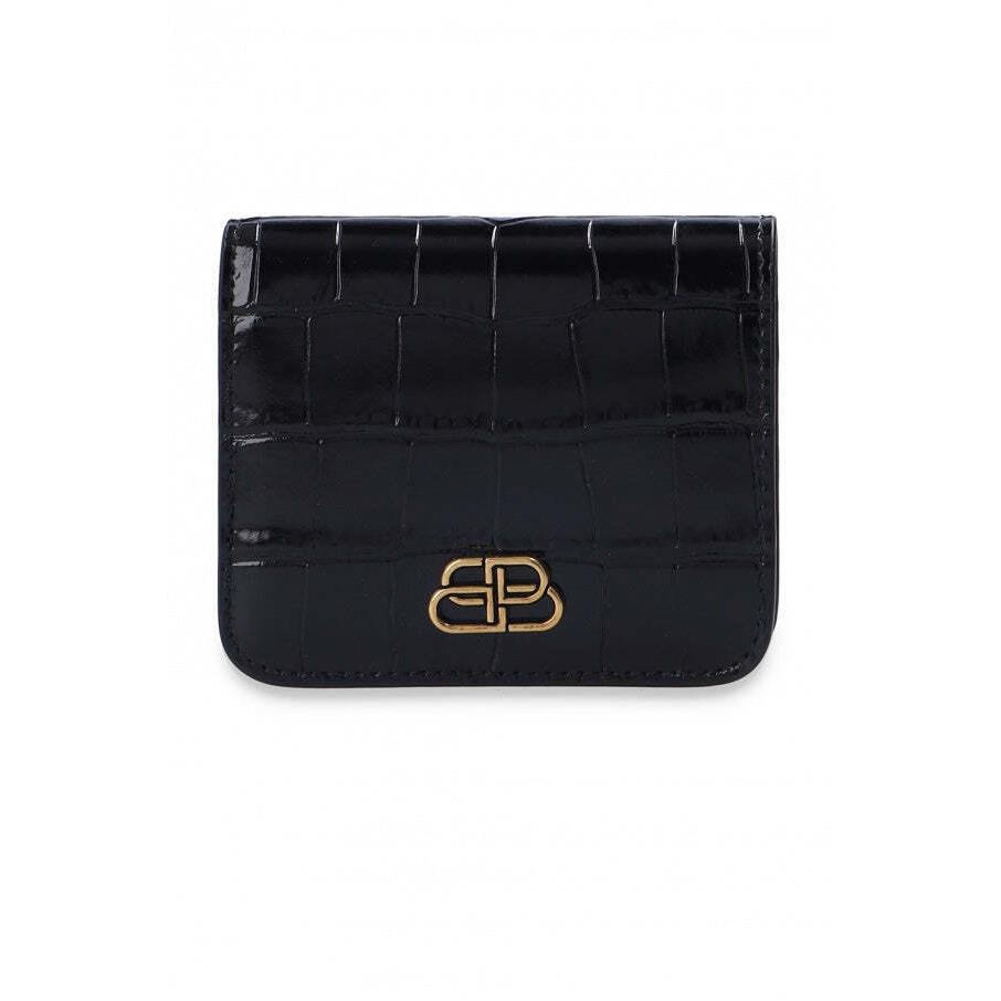 Balenciaga Black Calf Leather Crocodile Embossed Mini Wallet 601474